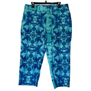 Coldwater Creek Blue Floral Natural Fit Cropped Pants Size 14 Cotton Stretch